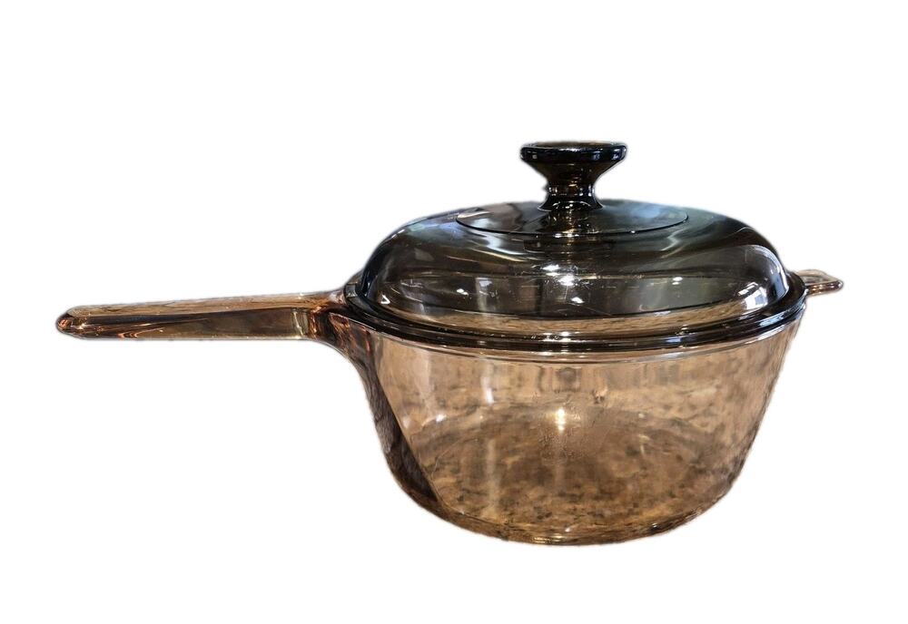 Corning Vision Ware 2.5L Pyrex Amber Glass Pot Sauce Pan With Lid USA